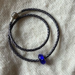 Pandora brown braided double leather charm bracelet